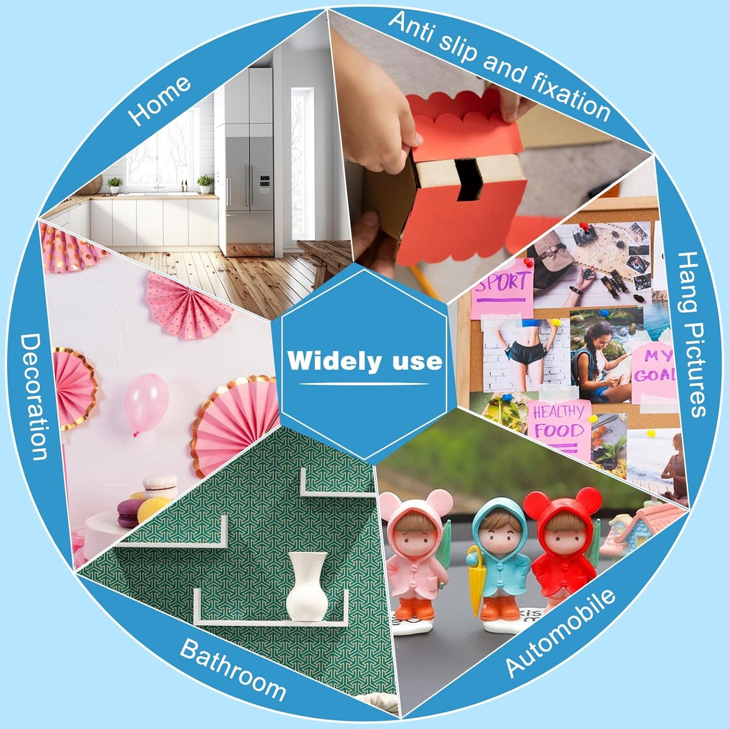 8 Sheets Double Sided Tape Heavy Duty for Hanging Picture Poster Decorations, Double Sided 0.79" Dots, 0.98" Square, 3.54× 0.98" Strips, Glue Tape for Balloon, Photo, Art Craft, Party Supplies