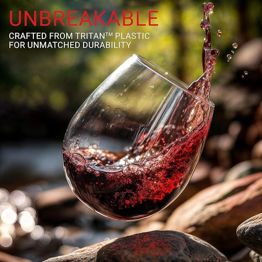 Unbreakable Stemless Plastic Wine Glasses | Reusable | Shatterproof 100% Tritan Plastic | Dishwasher-Safe | BPA-free | Awesome for Indoor & Outdoor | 16 oz, Set of 4