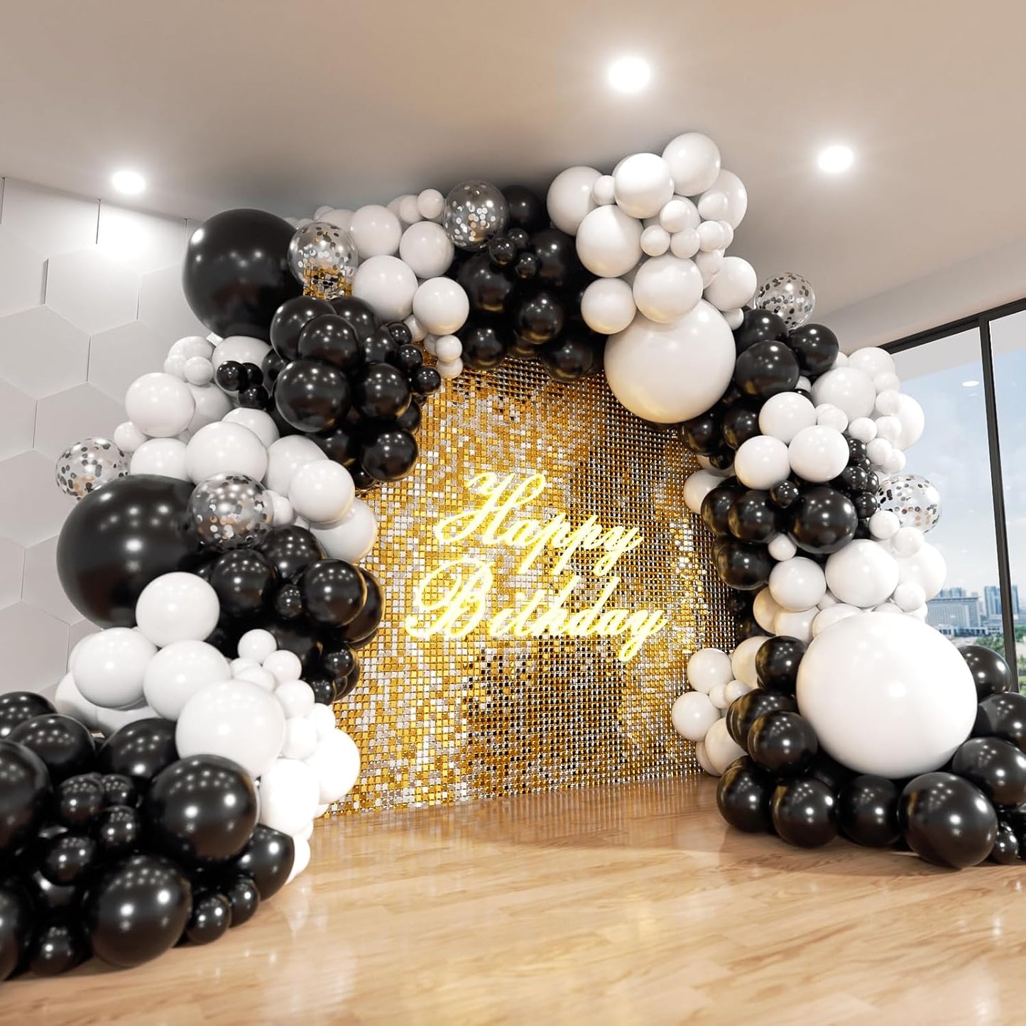 Black and White Balloon Arch Kit, ADOINBY 140Pcs Black and White Durable Latex Balloons 18 12 10 5 Inch Different Size Balloons for Birthday Anniversary Wedding Engagement Graduation Party Decorations