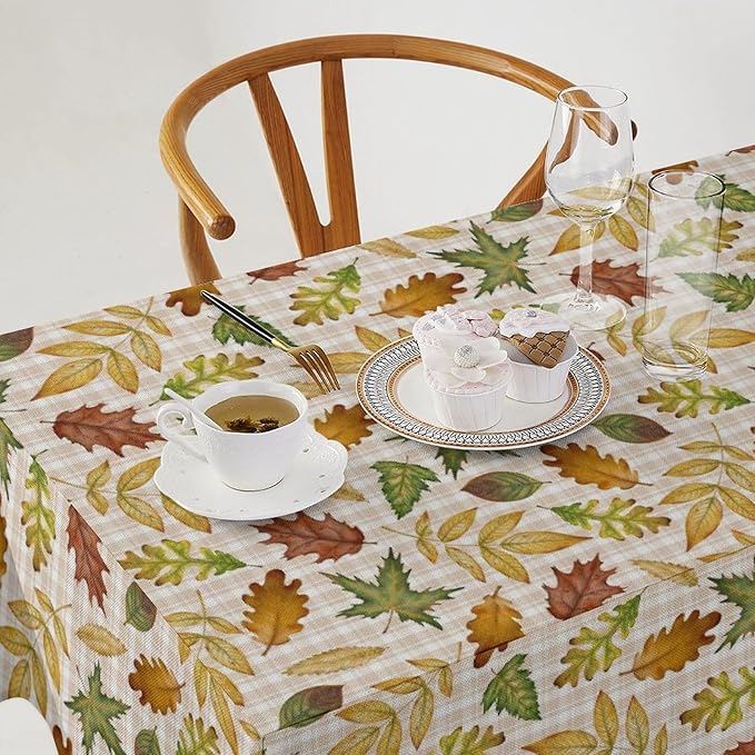 YCness Autumn Maple Leaves Tablecloth, Thanksgiving Autumn Harvest Watercolor Ginkgo Biloba Abstract Geometry Leaves Table Cover for Party Picnic Dinner Decor 60x90 Inch Rectangle