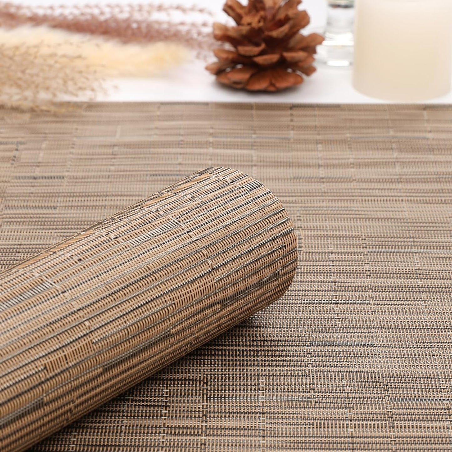 Myir JUN Table Runner, Vinyl Table Runner Indoor 72 Inch Long Arbitrarily Cropped Runner for Table Heatproof for Home Party (Light Brown, 15 x 72 inch)