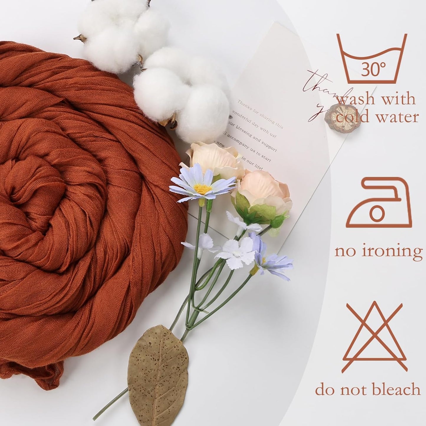6 Pack Thanksgiving Fall Table Runner Terracotta Cheesecloth 10ft Boho Gauze Fabric Cheese Cloth Burnt Orange Table Runner 35 x 120 Inch Rustic Sheer for Wedding Décor Party Centerpiece Decoration