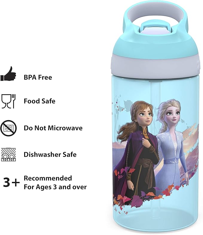 Zak Designs 5-Piece Dinnerware Set, Disney Frozen 2 - Durable Plastic & Stainless Steel - Includes Water Bottle, 8-Inch Plate, 6-Inch Bowl, Fork & Spoon - Suitable for Kids Ages 3+
