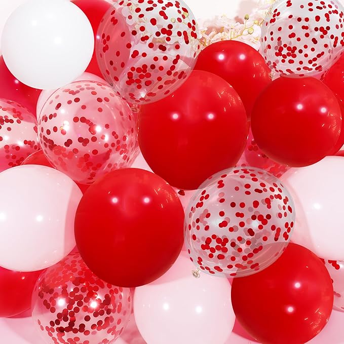 Red Balloons, 50 Pcs 12 In Birthday Party Decorations for Girls, Happy Birthday Decor with Red and White Balloons