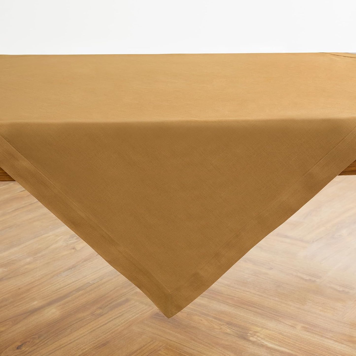 Solino Home Linen Tablecloth 52 x 52 Inch - 100% Pure Linen Caramel Square Tablecloth - Fete, Machine Washable Table Throw for Fall, Autumn, Thanksgiving
