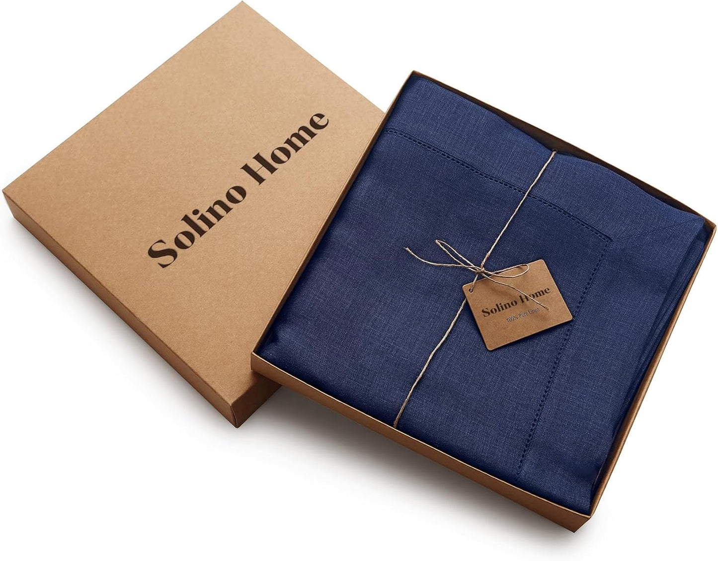Solino Home Linen Tablecloth for Rectangle Tables 60 x 90 Inch - Classic Hemstitch 100% Pure Linen Navy Blue Table Cloth - Machine Washable Cloth Tablecloth for Fall, Thanksgiving, Christmas, Holiday