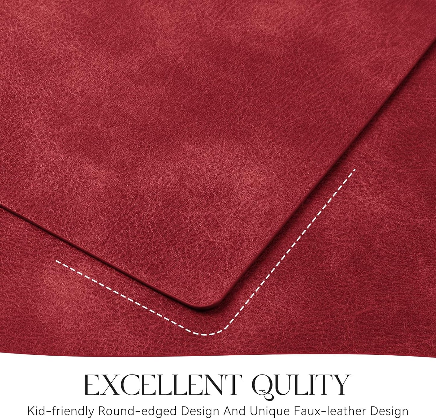 MOSAYT Christmas Vinyl Placemats Set of 6-12 X 17 Inch - Faux Leather 100% Waterproof Oil-Proof Wipeable PU Place Mats, Heat Resistant Reversible Table Mats for Kitchen, Dining, Outdoor (Red)