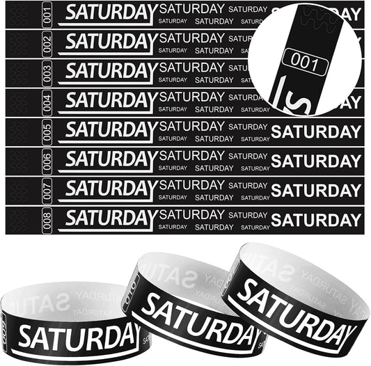 Henoyso 600 Pcs Saturday Paper Wristbands Event Admission Paper Bracelets Numbered Waterproof Party Armbands for Events Day of The Week(Black)