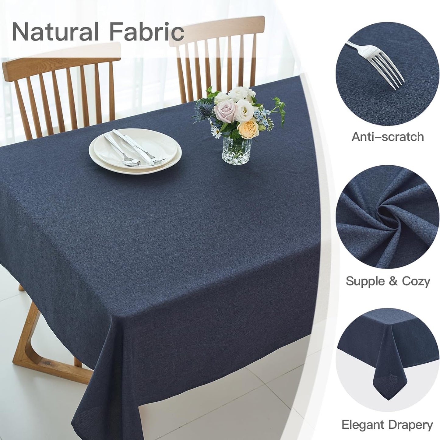 maxmill Rectangular Tablecloth Linen Texture Stain Proof Waterproof Wrinkle Free Spillproof Washable Fabric Table Cloth Farmhouse Tablecloths for Dining Room Party Holiday, 60 x 140 Inch, Navy Blue