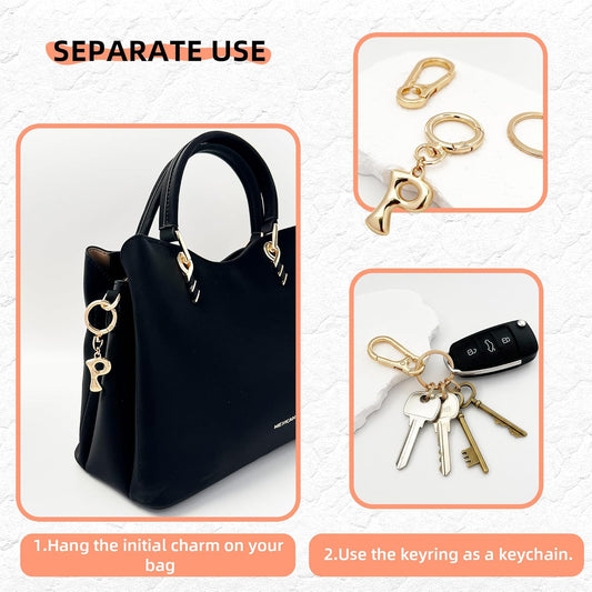 Gold Bubble Heart Initial Bag Charms for Handbags – Cute Initial Letter Keychain for Women, Purse Charms, Gold Gift