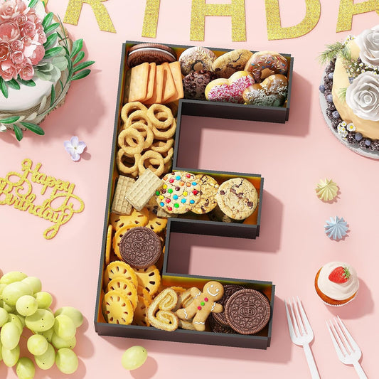 ONE Charcuterie Board Letters Fillable, ONE Cardboard Letters for Charcuterie, ONE Letters for Food Chocolate Cupcake Candy, Paper Mache Letter Trays for Birthday Baby Shower Anniversary Decoration