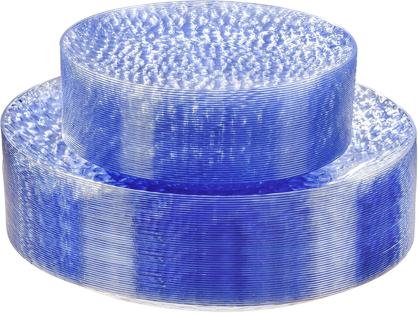 Rubtlamp 60Pcs Plastic Blue Plates, Heavy Duty Disposable Plates, Blue Hammered Party Plate Include 30 Dinner Plate, 30 Dessert Platos, Fancy Disposable Platos For Wedding Parties