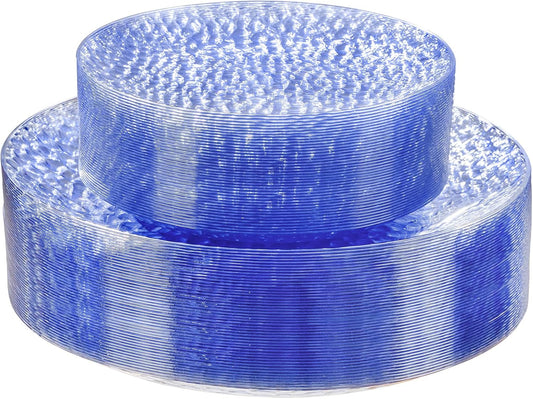 Rubtlamp 60Pcs Plastic Blue Plates, Heavy Duty Disposable Plates, Blue Hammered Party Plate Include 30 Dinner Plate, 30 Dessert Platos, Fancy Disposable Platos For Wedding Parties