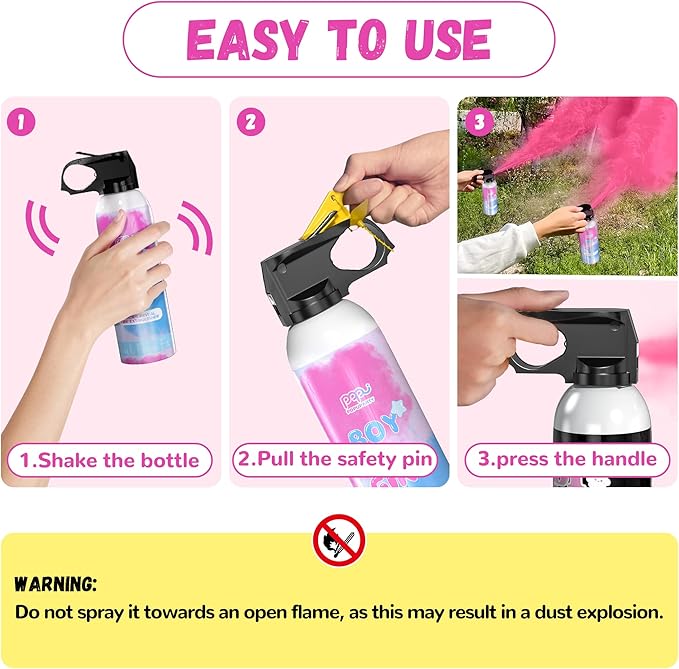 POPUPARTY Pink Gender Reveal Fire Extinguisher 2 Packs, Gender Reveal Smoke Bombs with 100% Biodegradable for Baby Girl Gender Reveal Decorations, Party Supplies