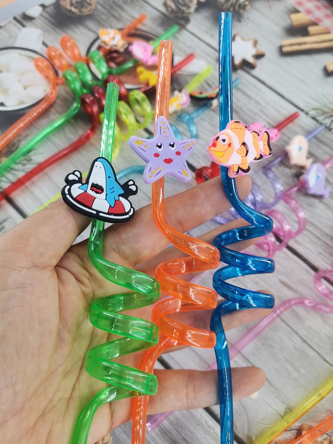 24 Bulk Ocean Aniamls Reusable Plastic Straws, Drink Straws Birthday Summer Activity.Hoilday Student Show Party Supply Favors