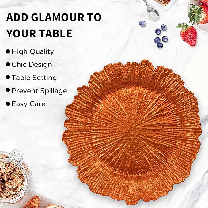 MAONAME Orange Charger Plates Set of 12, Reef Plate Chargers for Dinner Plate, Plastic Decorative Plates for Table Setting, Thanksgiving, Christmas