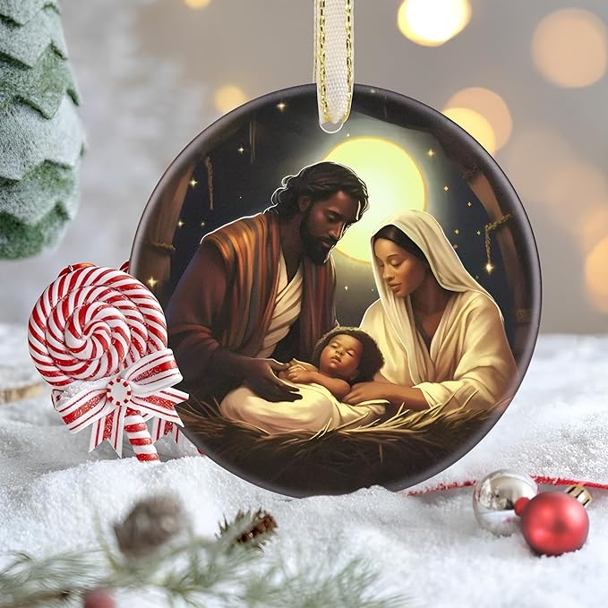 Nativity Christmas Ornament, 3.5 Inch Ceramic, Christian Gift, Christmas Tree Decor