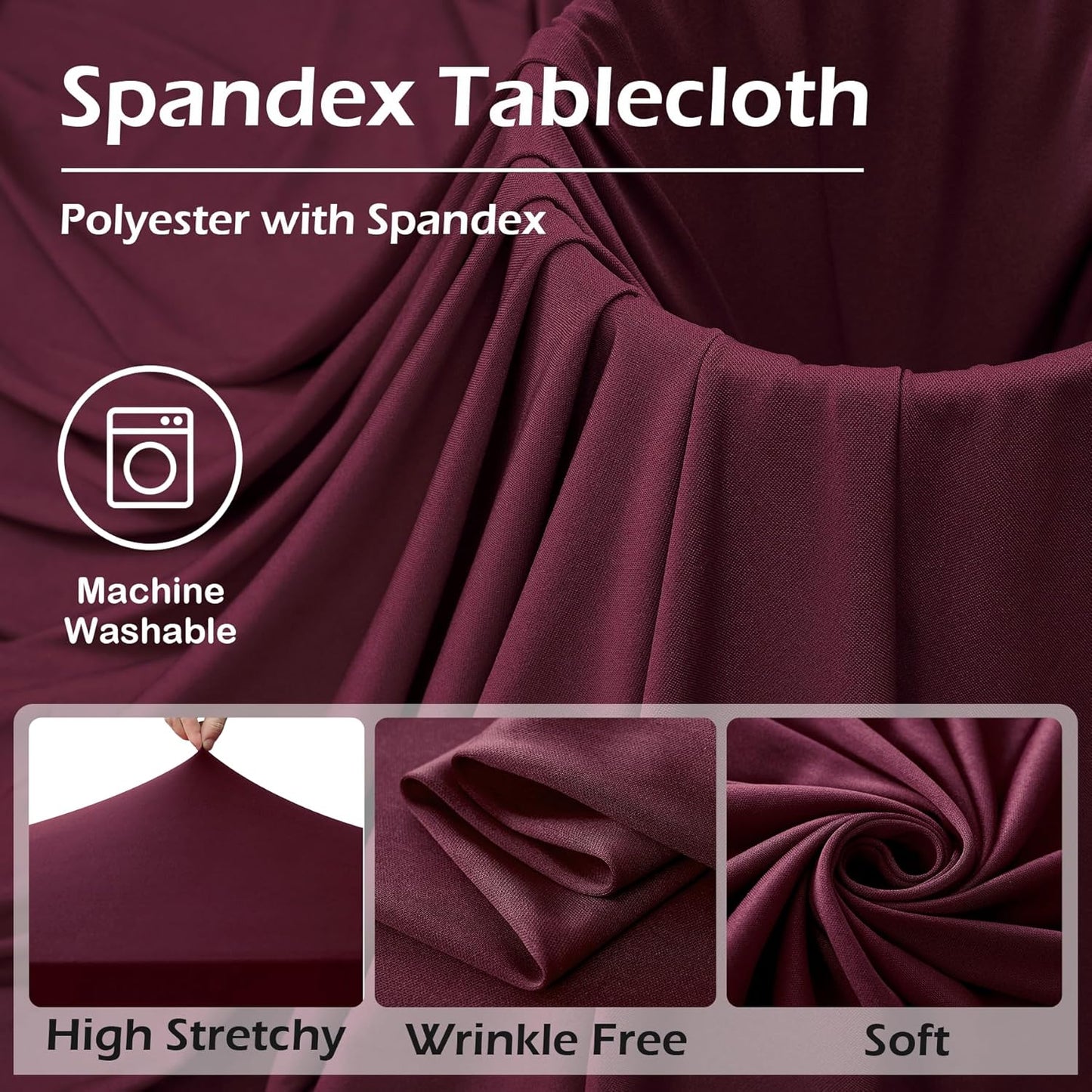 2 pk Burgundy Spandex Tablecloth 6ft with Ruffled Tables,Wrinkle Free High-Stretch Fitted Table Cloths for 6 Foot Rectangle Tables,Elastic Maroon Spandex Table Covers 6 ft for Weddings Banquet Dinning