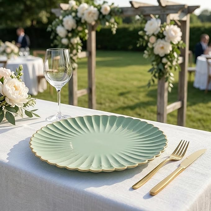 Light Green Charger Plates, 13 Inch Plastic Round Dinner Charger Plates for Wedding Party, Tabletop Decor. (Set of 6)