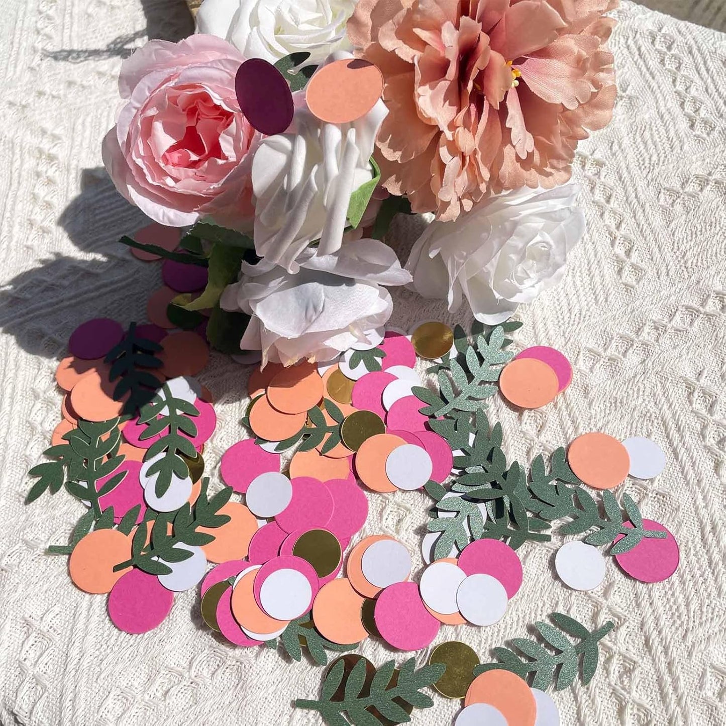 200 Pcs Table Confetti - Green Eucalyptus Branches, Greenery and Gold Scatter Decor for Baby Showers, Bridal Showers, Weddings