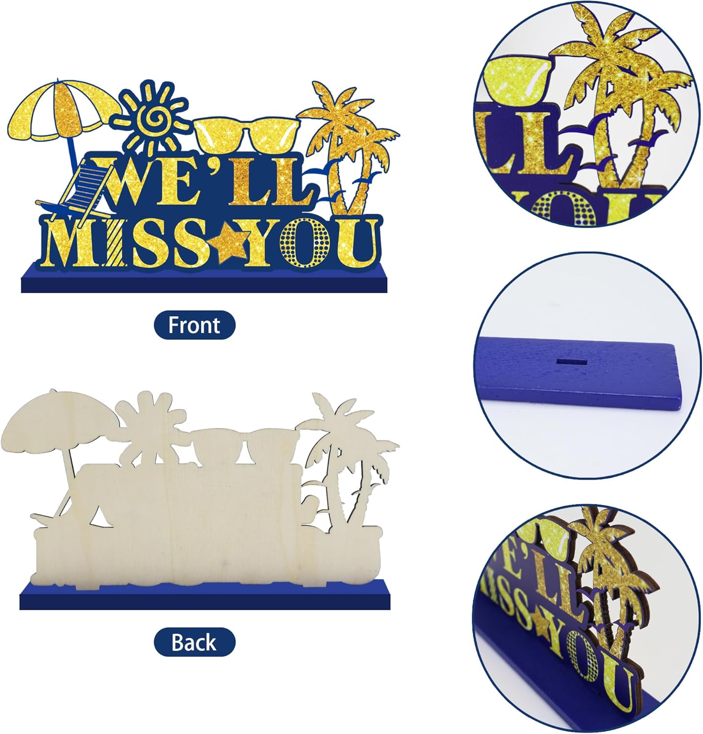 4Pcs Retirement Party Decorations Wooden Table Sign, Blue Gold Retirement Wooden Table Centerpieces Party Supplies, Retired Theme Farewell Sign, Retirements Gift We'll Miss You Decor (blue)