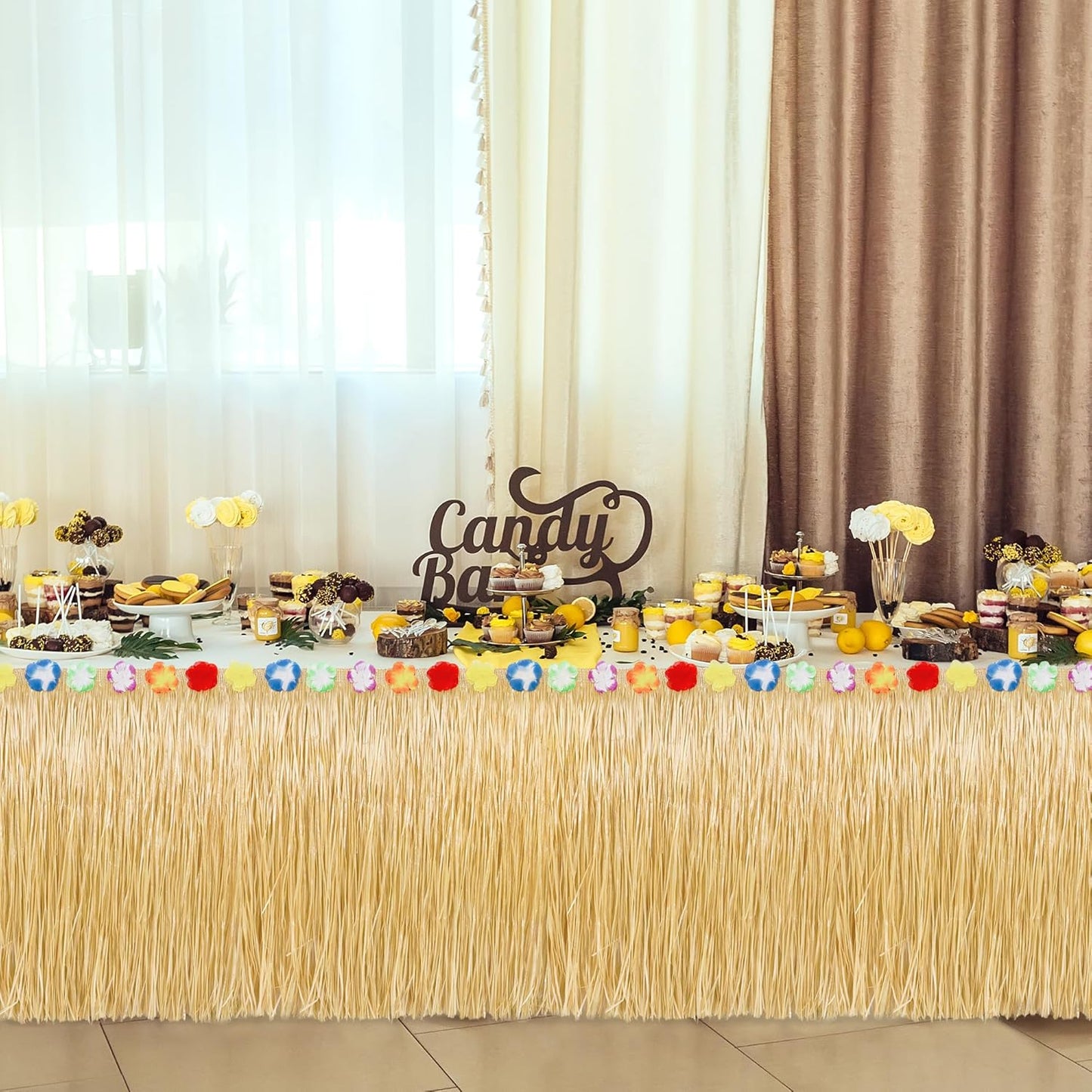 Luau Party Decorations, Natural Hawaiian Grass Table Skirt, Flower 108 X 29.5" Grass Skirts Tropical Luau Party Favors, Table Skirt for Luau Summer Tropical Indoor Outdoor Parties Decor Accessories