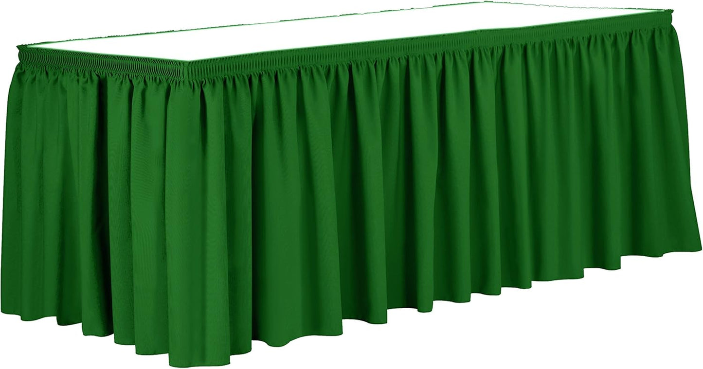 Ultimate Textile Pleat Polyester Fabric Table Skirt - Machine Washable, Flame Resistant, Cut & Sewn in NJ, Desk Skirt - Emerald, 7' Shirred Pleat x 42" h