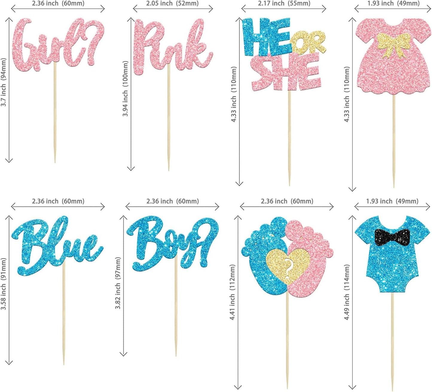 24Pcs Boy or Girl Cupcake Toppers Glitter Feet Onesie Dress Gender Reveal Cupcake Picks Pink or Blue Cake Decorations for Baby Shower Gender Reveal Kids Birthday Party Supplies