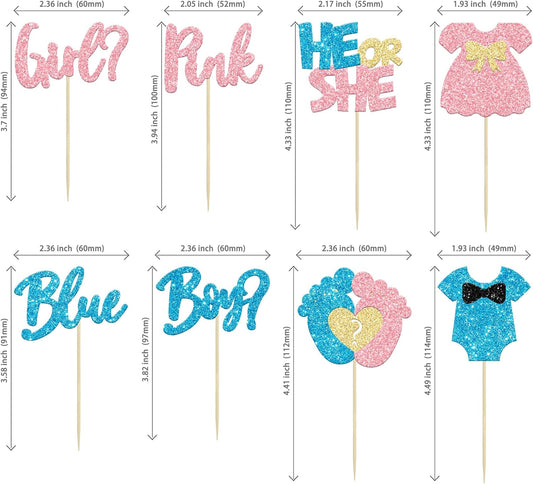 24Pcs Boy or Girl Cupcake Toppers Glitter Feet Onesie Dress Gender Reveal Cupcake Picks Pink or Blue Cake Decorations for Baby Shower Gender Reveal Kids Birthday Party Supplies