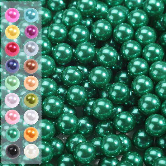 2200 Pcs Undrilled Holeless ABS Faux Pearl Beads for Vase fillers, No Hole Round Pearls for Cosmetic Boxes, DIY Parts, Table Scatter, Wedding, Birthday Party Home Decorating (Dark Green, 6mm)