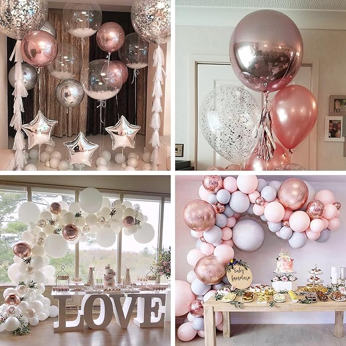 PartyWoo Rose Gold Foil Balloons 6pcs 22 Inch Large Round Foil Big Giant 4D Jumbo Inflatable Mirror Ball Mylar Balloons for Baby Shower Floral Birthday Wedding Bachelorette Party Decorations