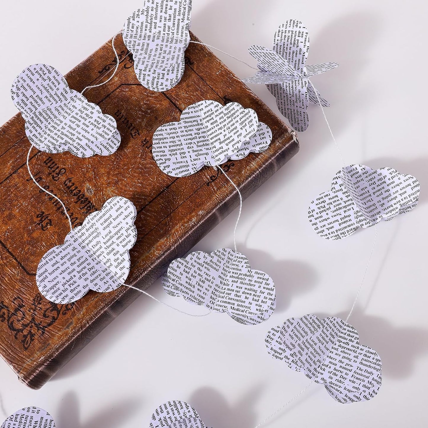 4 Pack Cloud Garland Recycled Books Vintage Pages Garland Newspaper Bunting Party Holiday Christmas Strand String Banner Wedding Decoration (Cloud)