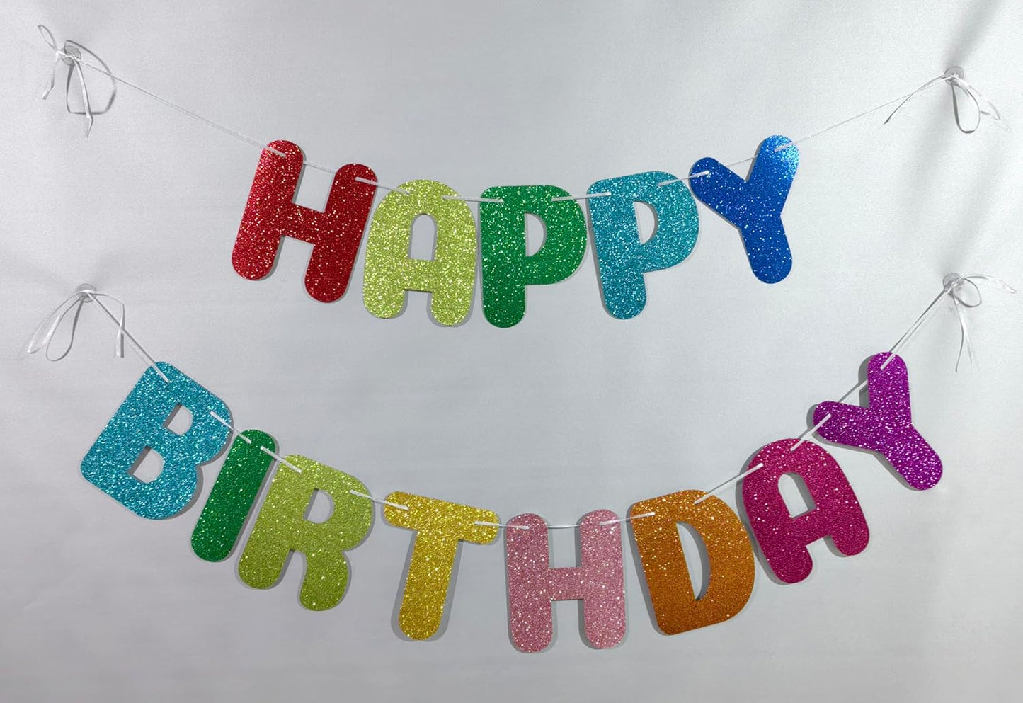Rainbow Happy Birthday Banner,with adhesive hooks,colorful gradient letter party banner,Glitter Decor,Kids Baby Adults Birthday Decorations Party Supplies(Pre-Strung)