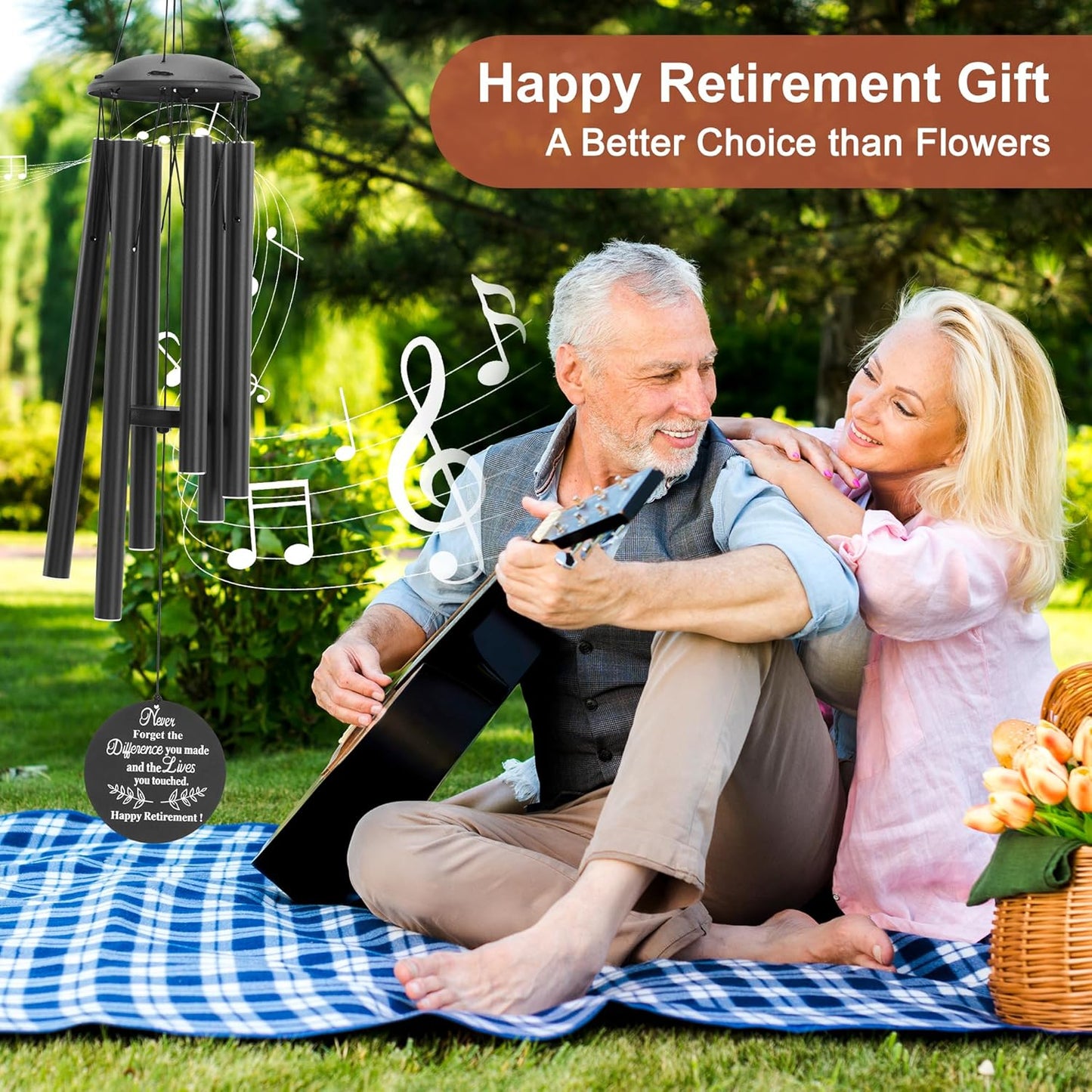 Retirement Gift for Woman Men, 32" Wind Chimes Retired Gifts,Happy Retirement Gifts for Women Coworker Colleague Boss Teachers Nurses Friends, Gift Retirement Decorations (Black)