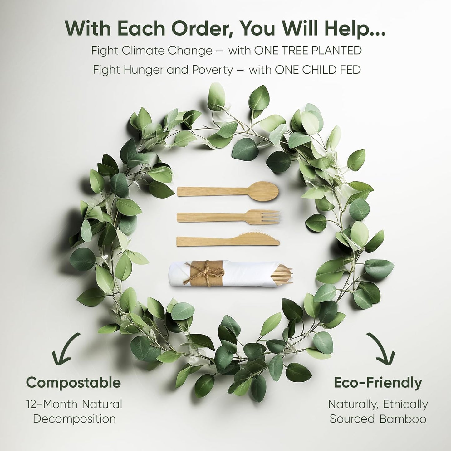 Premium Pre Rolled Napkin and Bamboo Cutlery Set (10 Pack, 40 PCS) 100% Biodegradable, Eco-Friendly, Disposable Wrapped Cutlery - Pre-Wrapped Bamboo Forks, Knives, Spoons, Napkins, Brown Roll