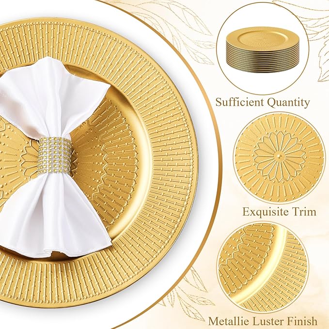 50 Pack Gold Charger Plates Bulk for Dinner Plates 13" Beaded Shaped Service Chargers Bulk, Plastic Wedding Chargers for Christmas Thanksgiving Party Wedding Birthday Anniversary