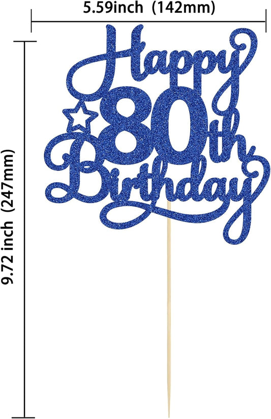 1 Pack Happy 80th Birthday Cake Topper Blue Glitter 80 & Fabulous Cheers to 80 Years Old Birthday Cake Pick for Celebrating 80th Birthday Anniversary Party Cake Decorations Supplies