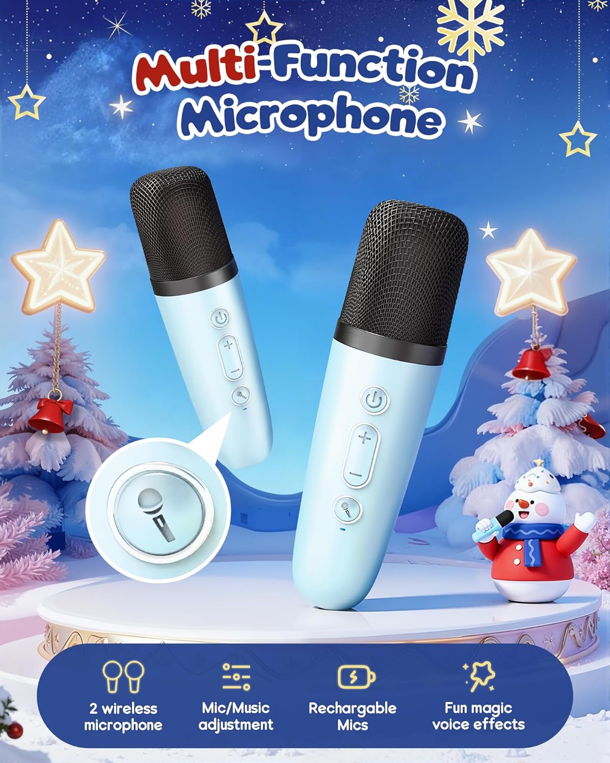 Mini Karaoke Machine for Kids, 2025 TOP Toys Birthday Gifts Ideas for Girls Ages 4, 5, 6, 7, 8, 9, 10, 12+ Years Old, Portable MP3 Player with 2 Wireless Mics for Party