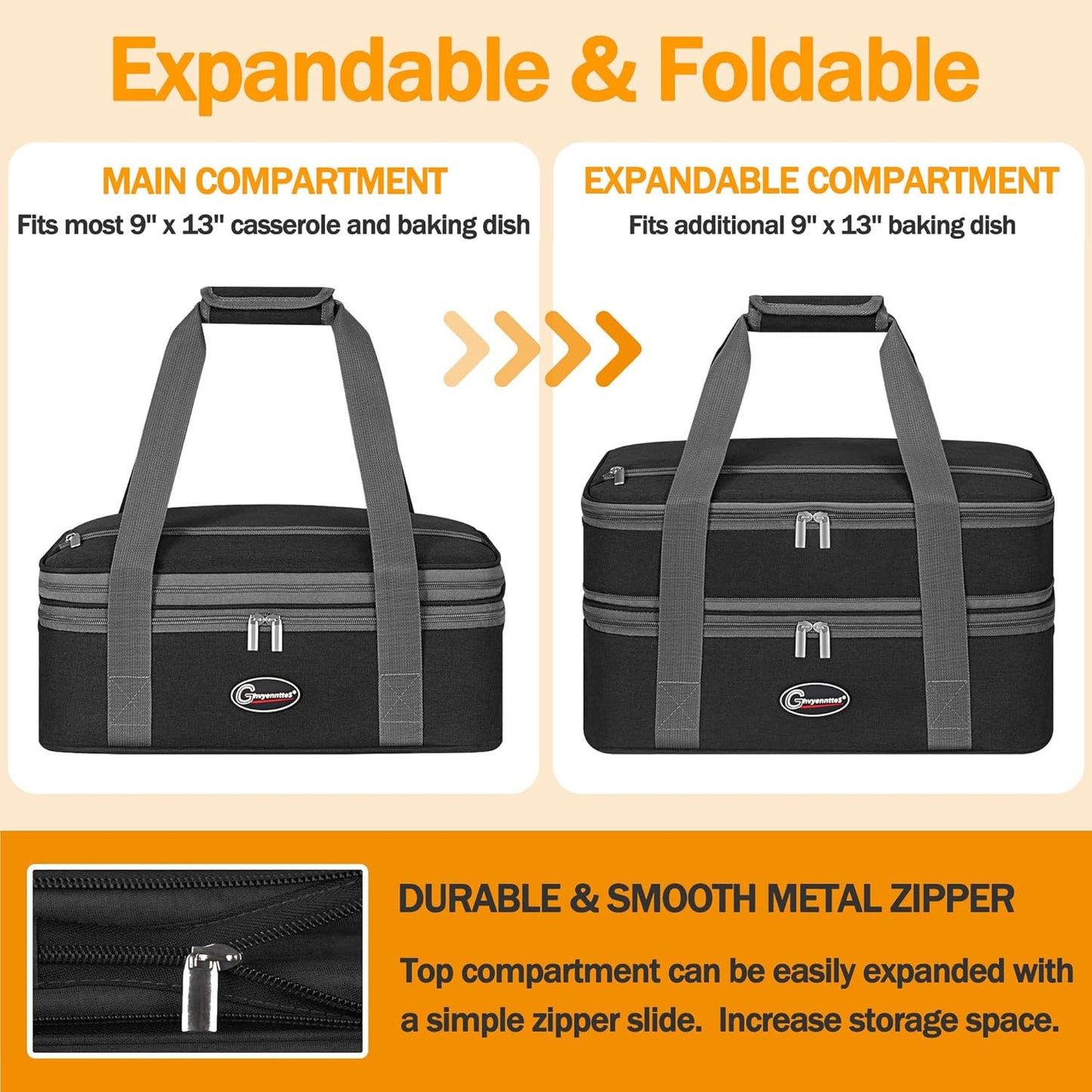 GhvyenntteS Casserole Carrier, Double Insulated Casserole Carrier for Hot or Cold Food Lunch Tote Warmer, Portable Lasagna Lunch Bag for Potluck Parties, Picnic, Travel, Fits 9"x13" Baking Dish, Black