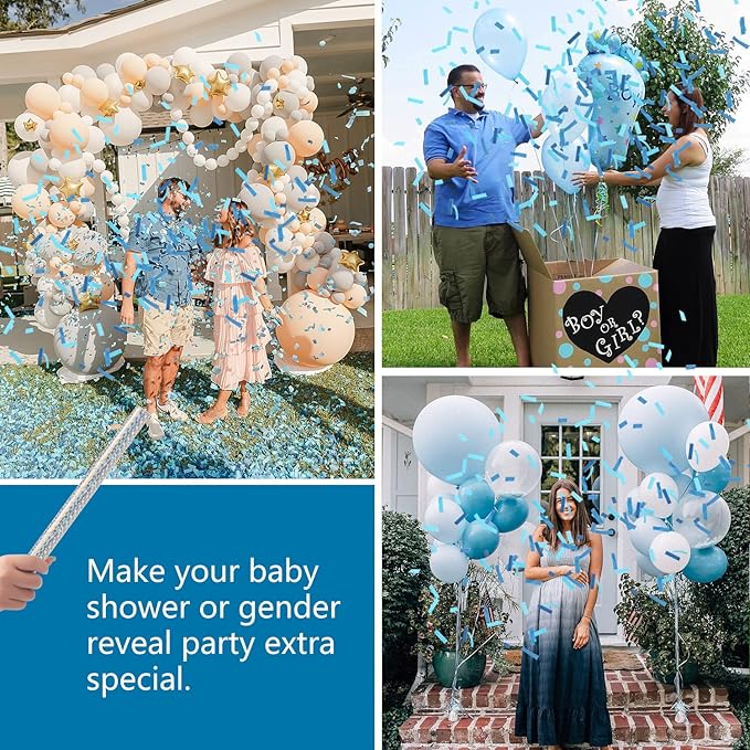 BATTIFE It's a Boy, 6Pack Gender Reveal Confetti Wands, Tissue Paper Confetti Flick Flutter Sticks for Baby Boy Born Shower Party Decorations Supplies, Shoot Poppers, 14inch Blue