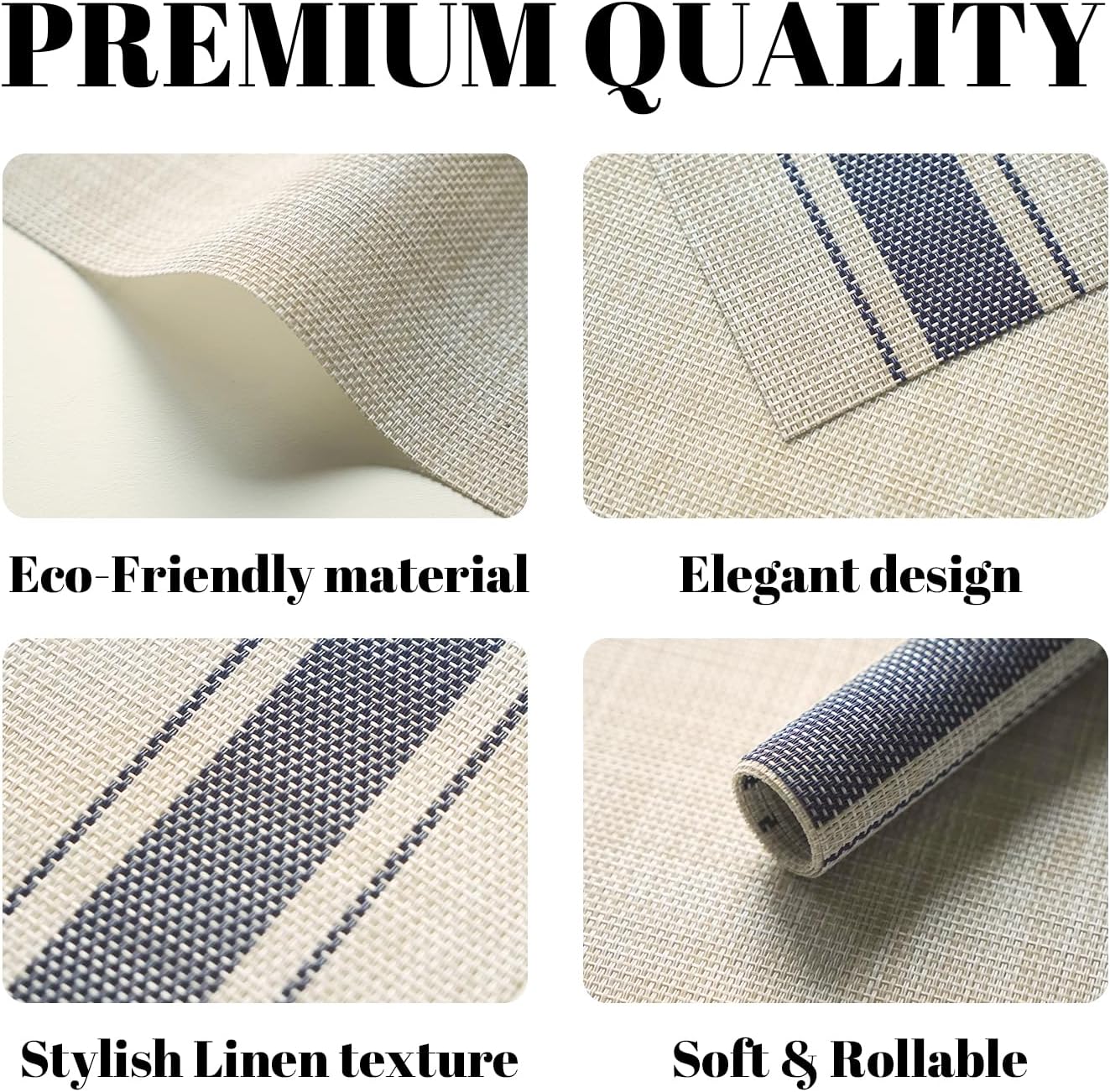 Placemats Set of 6 Vinyl/Plastic Woven Place Mats for Kitchen Table Indoor/Outdoor Washable Placemat Wipeable Dining Table Mats (Khaki Blue,6)