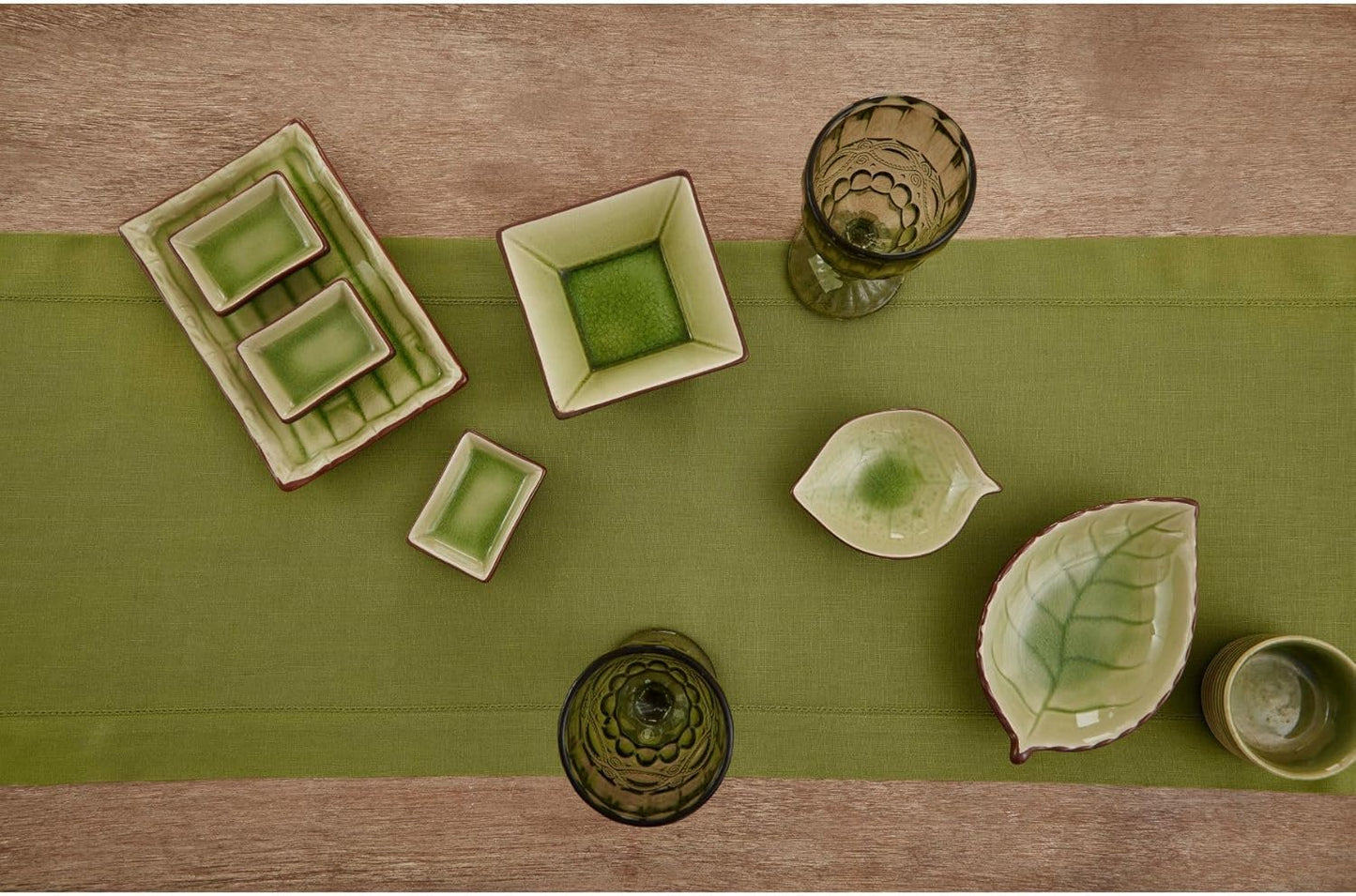 Solino Home Linen Table Runner 120 Inches Long - 100% Pure Linen Avocado Green Table Runner 14 x 120 Inch for Fall, Autumn, Thanksgiving - Classic Hemstitch