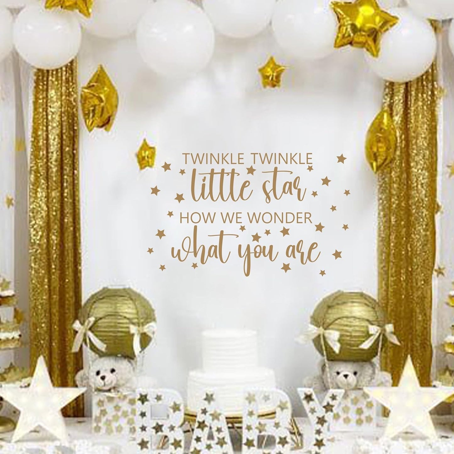 Twinkle Twinkle Little Star Gender Reveal Backdrop Sticker,Boy or Girl How We Wonder What You are Party Decorations, He or She Baby Shower Party Supplies (What You are Decal)