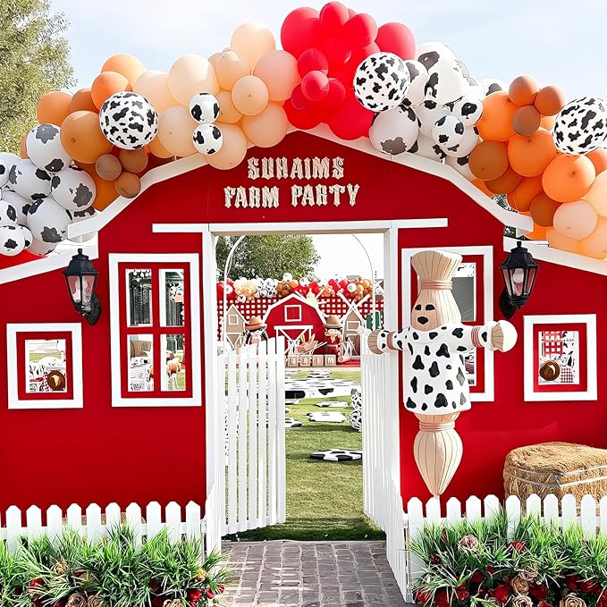 Western Cowgirl Balloons Rodeo 60 Pcs Red Dark Brown Tan Coffee Beige Nude White Party Balloon Cow Print Balloon for Boho Western Cow Farm Themed Bithday Highland Party Decor