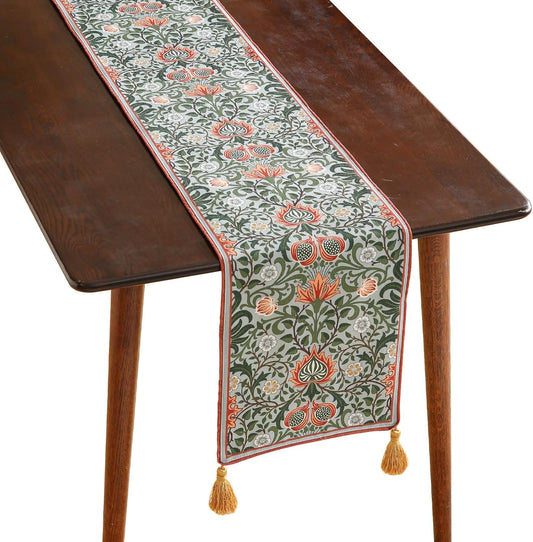ISAENNE Designer French Green Elegant Linen Table Runner 87 Inches Long,Colorful Flower Pattern Soft Table Runners for Dining Tables,Thanksgiving,Kitchen Tables,Christmas,12"*87"-Naples B