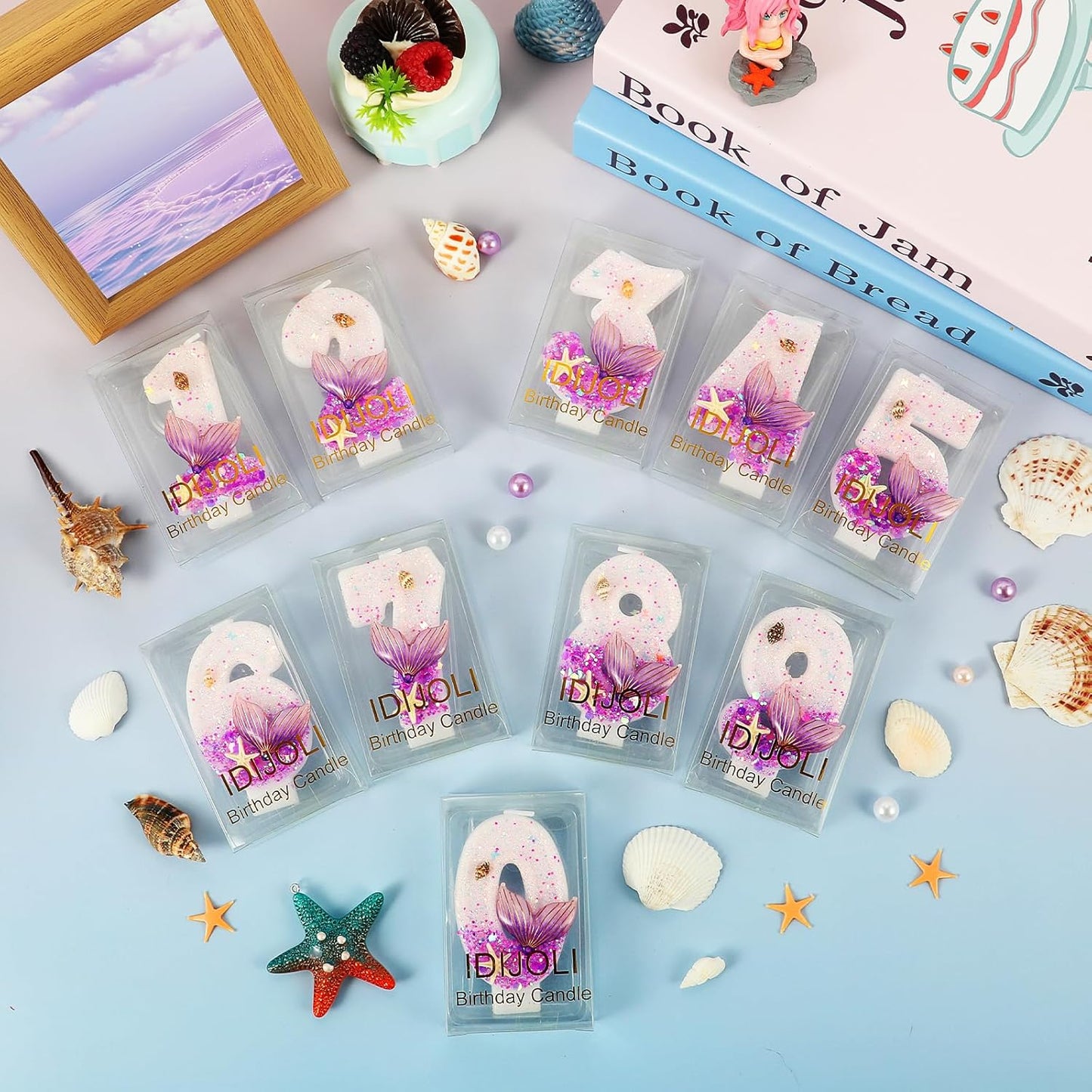 Purple Number 6 Candles Mermaid Birthday Candle 6th Birthday Cake Topper Cupcake Decorations for Girls and Women Party Decor Anniversary Celebrations Supplies Favors