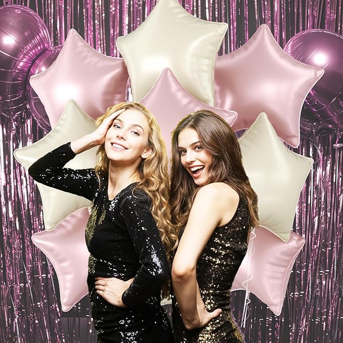 Biapian Baby Pink Star Foil Balloons, 10PCS Light Pink Cream White Foil Stars Shape Balloon, 18 Inch Stars Balloons for Helium Pentagram Balloon for Girls Birthday, Baby Shower Party Decoration