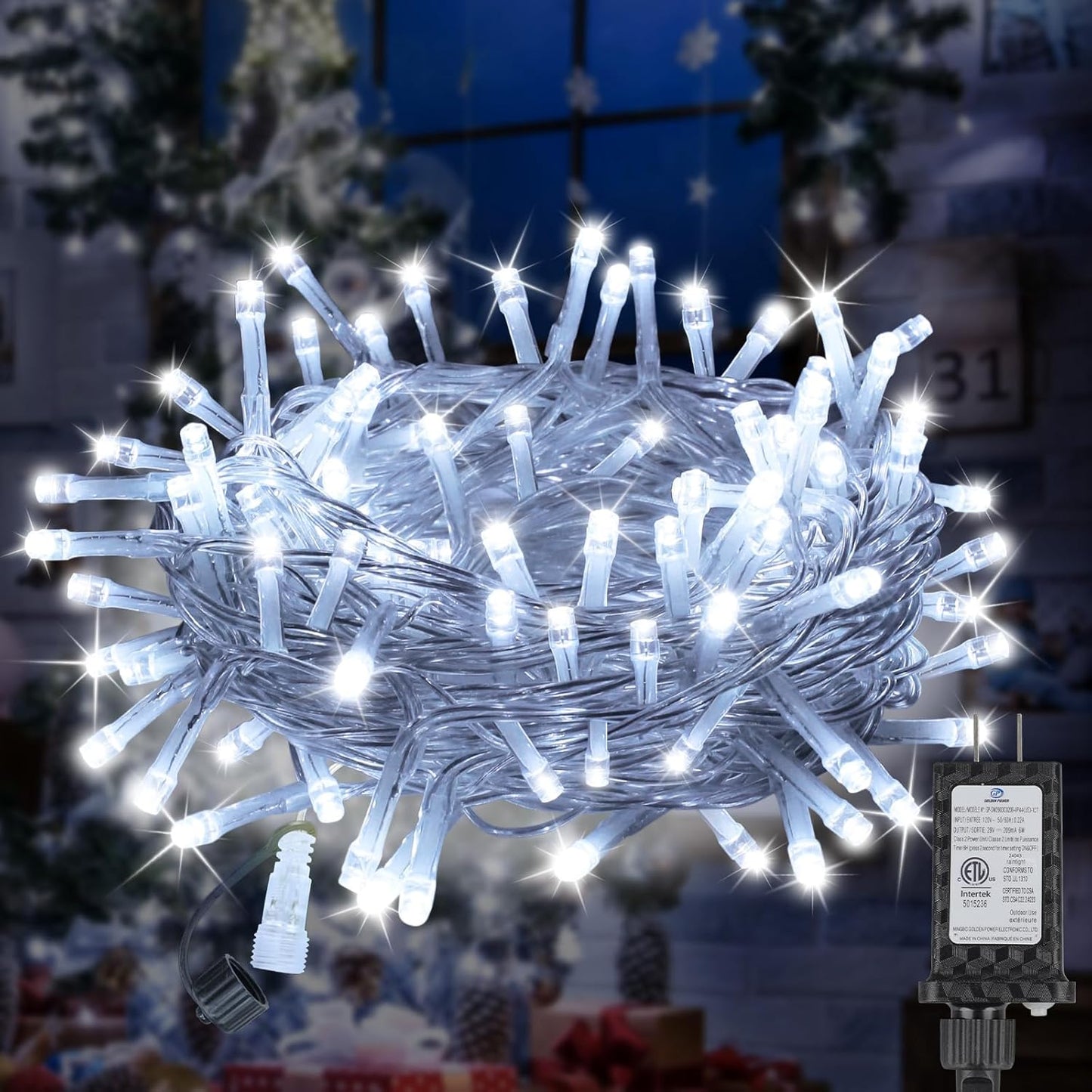 33FT 100LED Christmas Lights Plug in,Connectable Fairy Lights with Plug/Timer/8 Modes, Christmas Tree Lights Lighting Outdoor Indoor Garden Party Wedding Christmas Tree Decoration(Cool White)