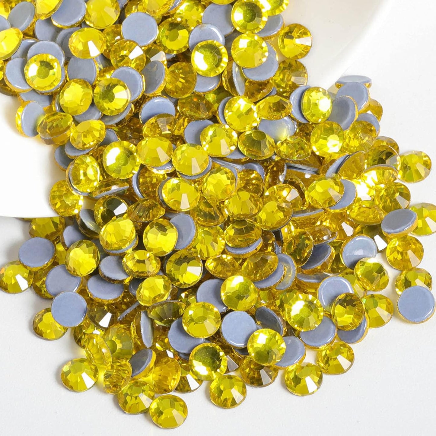 Beadsland Hotfix Rhinestones, 1440pcs Flatback Crystal Rhinestones for Crafts Clothes DIY Decorations, Lemon Yellow, SS12, 3.0-3.2mm