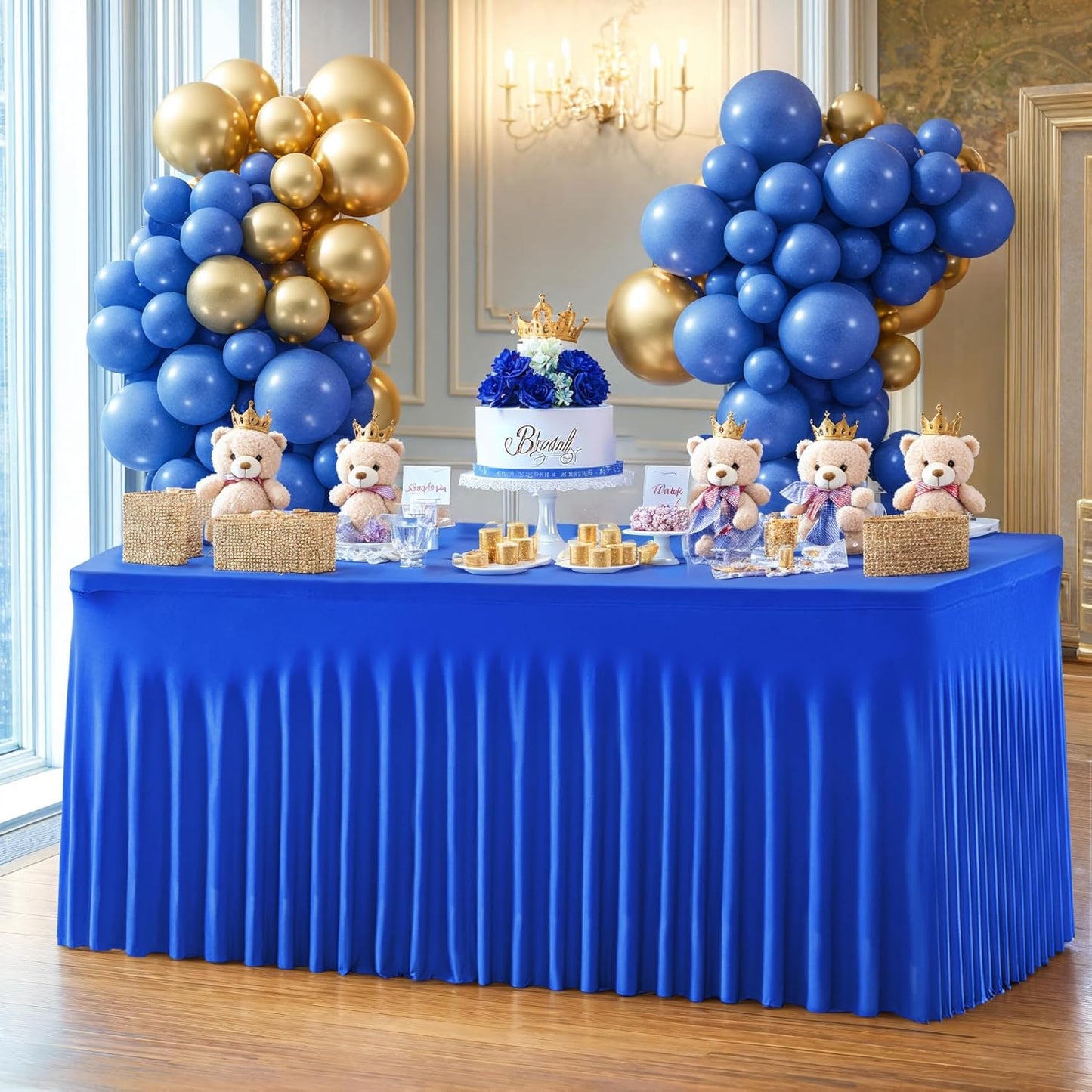 2 Pack Spandex Royal Blue Fitted Table Cloth for 6ft Rectangle Tables Blue Tablecloth Stretch Table Covers Skirt Wrinkle Free Banquet Tablecloths for Parties Wedding